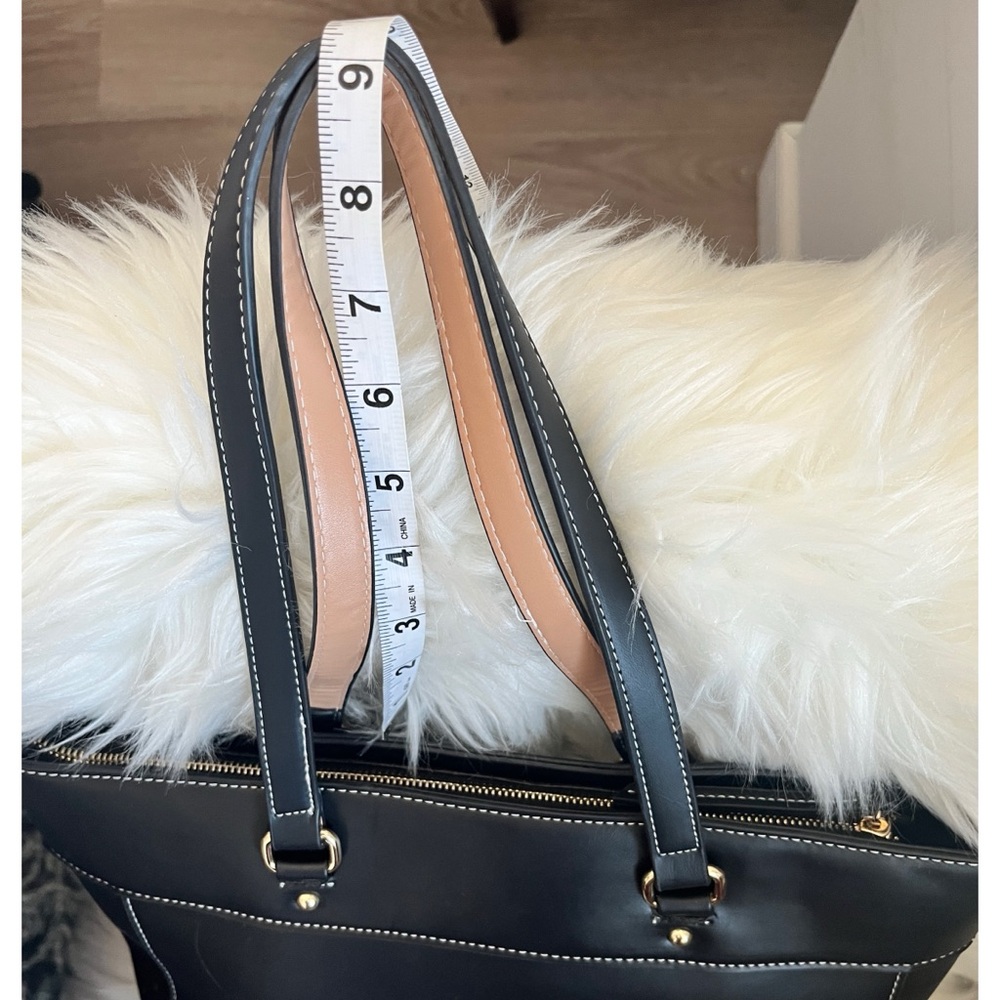 MK-Inspired Unbranded Black Leather Tote Bag with contrast stitching 13x11x5 EUC - Picture 6 of 8